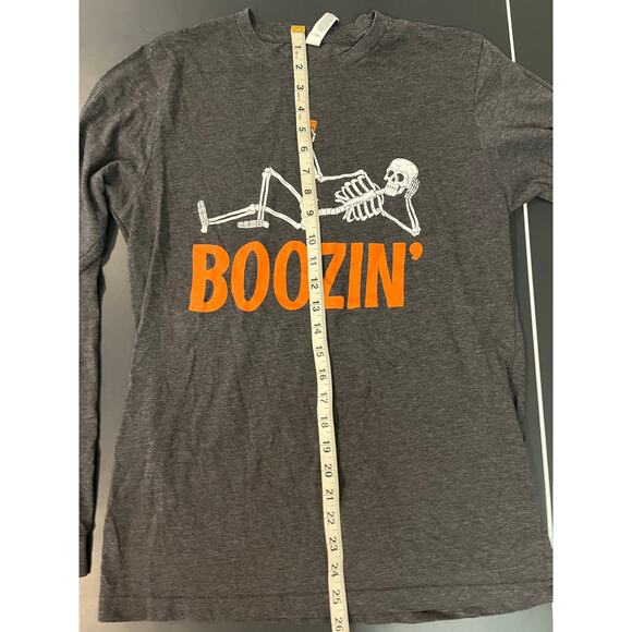 Bella Canvas Boozin' Skeleton Halloween Long Sleeve T-Shirt Gray Fun Adult - Picture 6 of 9
